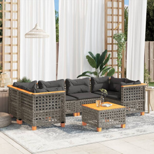 vidaXL 7-delige Loungeset met kussens poly rattan grijs