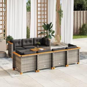 vidaXL 8-delige Loungeset met kussens poly rattan grijs