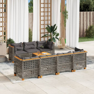 vidaXL 8-delige Loungeset met kussens poly rattan grijs