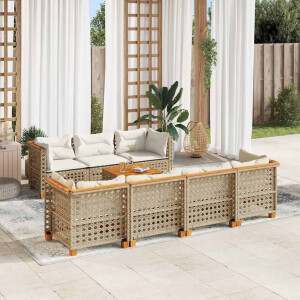 vidaXL 8-delige Loungeset met kussens poly rattan beige