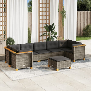 vidaXL 8-delige Loungeset met kussens poly rattan grijs