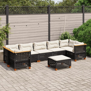 vidaXL 8-delige Loungeset met kussens poly rattan zwart