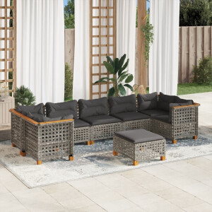 vidaXL 8-delige Loungeset met kussens poly rattan grijs