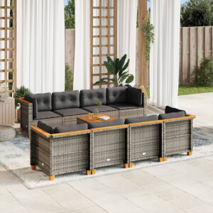 vidaXL 9-delige Loungeset met kussens poly rattan grijs