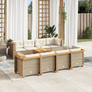 vidaXL 9-delige Loungeset met kussens poly rattan beige