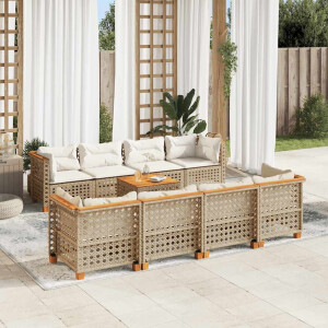 vidaXL 9-delige Loungeset met kussens poly rattan beige
