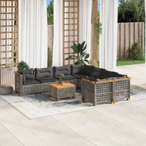 vidaXL 9-delige Loungeset met kussens poly rattan grijs