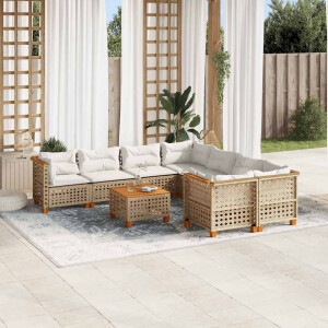 vidaXL 9-delige Loungeset met kussens poly rattan beige