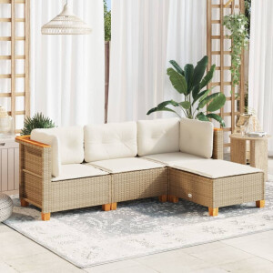 vidaXL 4-delige Loungeset met kussens poly rattan beige