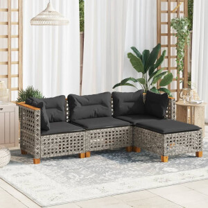 vidaXL 4-delige Loungeset met kussens poly rattan grijs