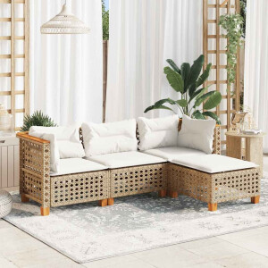 vidaXL 4-delige Loungeset met kussens poly rattan beige