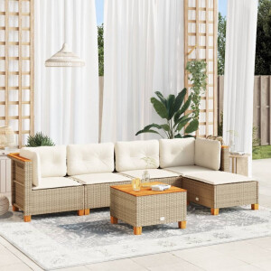 vidaXL 6-delige Loungeset met kussens poly rattan beige