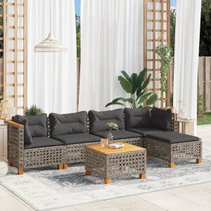 vidaXL 6-delige Loungeset met kussens poly rattan grijs
