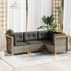 vidaXL 4-delige Loungeset met kussens poly rattan grijs