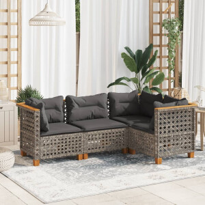 vidaXL 4-delige Loungeset met kussens poly rattan grijs