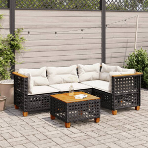 vidaXL 5-delige Loungeset met kussens poly rattan zwart