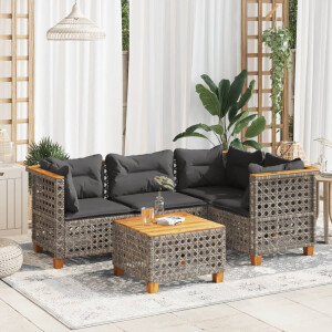 vidaXL 5-delige Loungeset met kussens poly rattan grijs