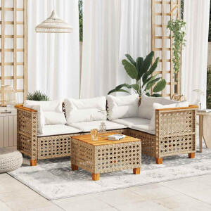 vidaXL 5-delige Loungeset met kussens poly rattan beige