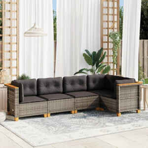 vidaXL 5-delige Loungeset met kussens poly rattan grijs