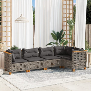 vidaXL 5-delige Loungeset met kussens poly rattan grijs