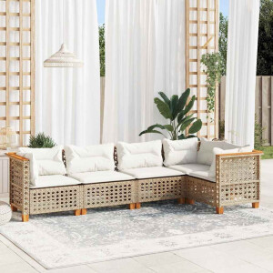 vidaXL 5-delige Loungeset met kussens poly rattan beige