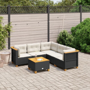vidaXL 6-delige Loungeset met kussens poly rattan zwart