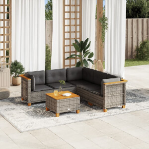 vidaXL 6-delige Loungeset met kussens poly rattan grijs