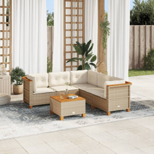 vidaXL 6-delige Loungeset met kussens poly rattan beige