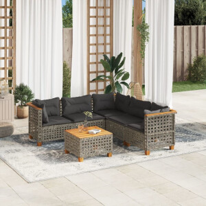 vidaXL 6-delige Loungeset met kussens poly rattan grijs