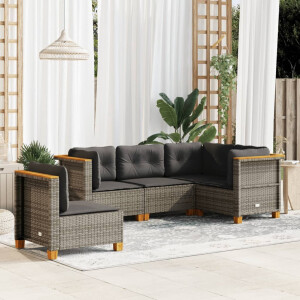 vidaXL 5-delige Loungeset met kussens poly rattan grijs