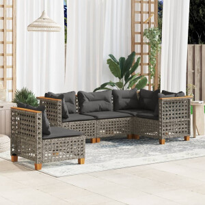 vidaXL 5-delige Loungeset met kussens poly rattan grijs