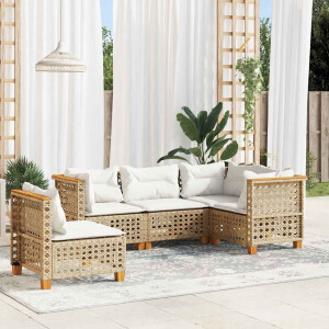 vidaXL 5-delige Loungeset met kussens poly rattan beige
