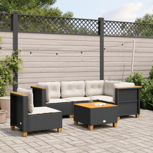 vidaXL 6-delige Loungeset met kussens poly rattan zwart