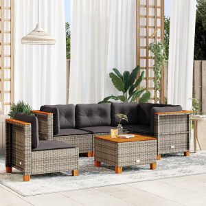 vidaXL 6-delige Loungeset met kussens poly rattan grijs