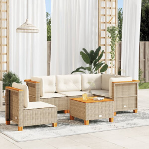 vidaXL 6-delige Loungeset met kussens poly rattan beige