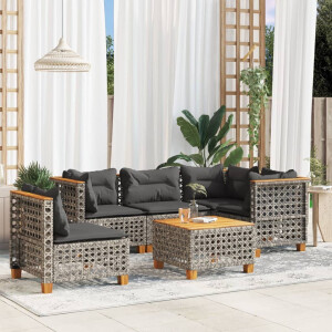 vidaXL 6-delige Loungeset met kussens poly rattan grijs