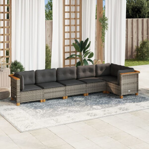 vidaXL 6-delige Loungeset met kussens poly rattan grijs