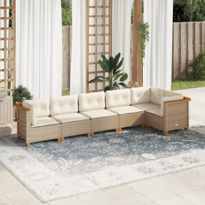 vidaXL 6-delige Loungeset met kussens poly rattan beige