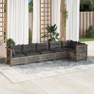 vidaXL 6-delige Loungeset met kussens poly rattan grijs