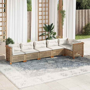 vidaXL 6-delige Loungeset met kussens poly rattan beige