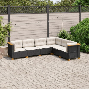 vidaXL 6-delige Loungeset met kussens poly rattan zwart