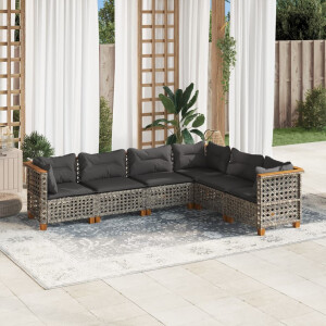 vidaXL 6-delige Loungeset met kussens poly rattan grijs