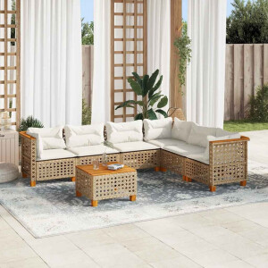 vidaXL 7-delige Loungeset met kussens poly rattan beige