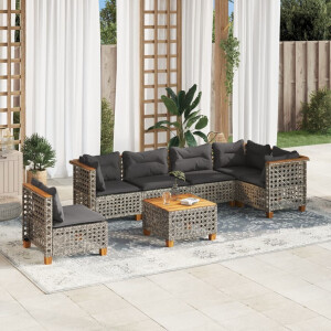 vidaXL 7-delige Loungeset met kussens poly rattan grijs