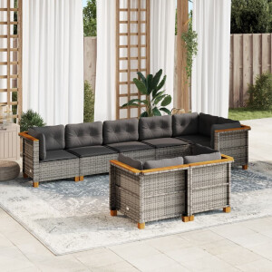 vidaXL 8-delige Loungeset met kussens poly rattan grijs