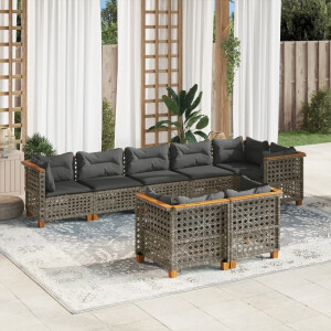 vidaXL 8-delige Loungeset met kussens poly rattan grijs