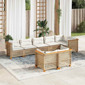 vidaXL 8-delige Loungeset met kussens poly rattan beige