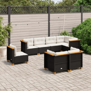 vidaXL 8-delige Loungeset met kussens poly rattan zwart
