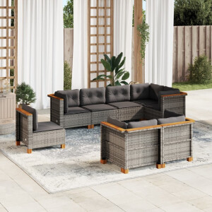 vidaXL 8-delige Loungeset met kussens poly rattan grijs