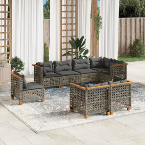 vidaXL 8-delige Loungeset met kussens poly rattan grijs